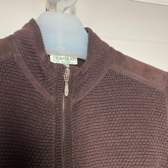 Austin Reed Vintage Waffle Weave Zip Front Cardigan Mock Neck Petite Bro… - Picture 3 of 8